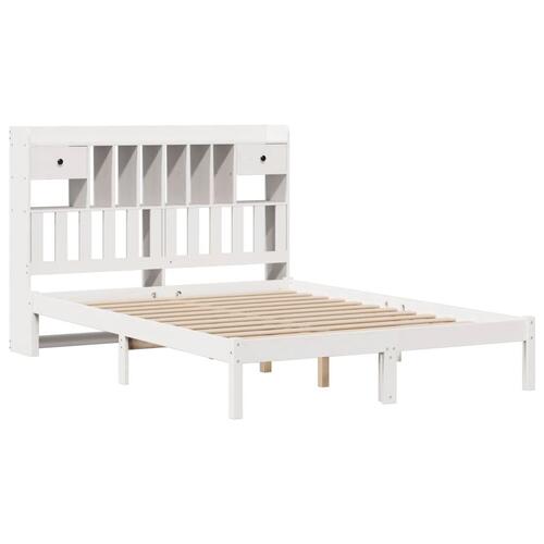 Seng med reol uden madras 160x200 cm massivt fyrretræ hvid