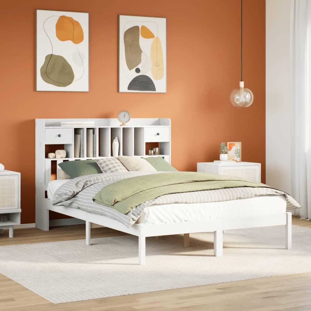 Seng med reol uden madras 140x190 cm massivt fyrretræ hvid