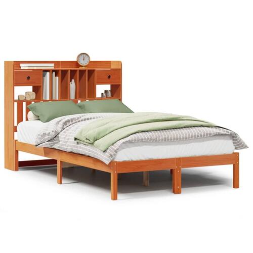 Seng med reol uden madras 120x190cm massivt fyrretræ gyldenbrun