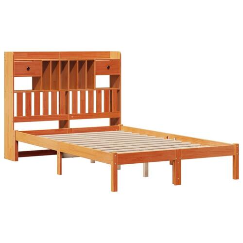 Seng med reol uden madras 120x190cm massivt fyrretræ gyldenbrun