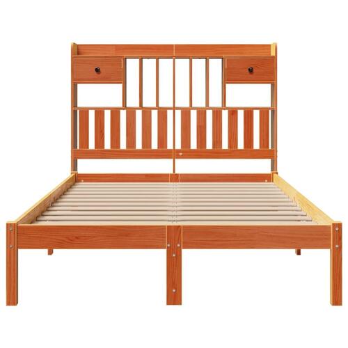 Seng med reol uden madras 120x190cm massivt fyrretræ gyldenbrun