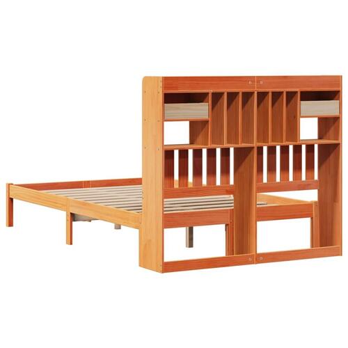 Seng med reol uden madras 120x190cm massivt fyrretræ gyldenbrun