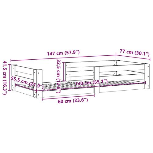 Sengeramme uden madras 70x140 cm massivt fyrretræ