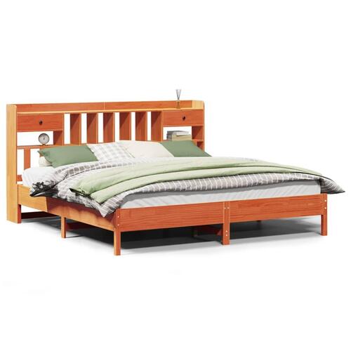 Seng med reol uden madras 200x200cm massivt fyrretræ gyldenbrun
