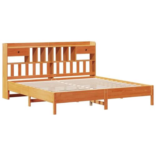 Seng med reol uden madras 200x200cm massivt fyrretræ gyldenbrun