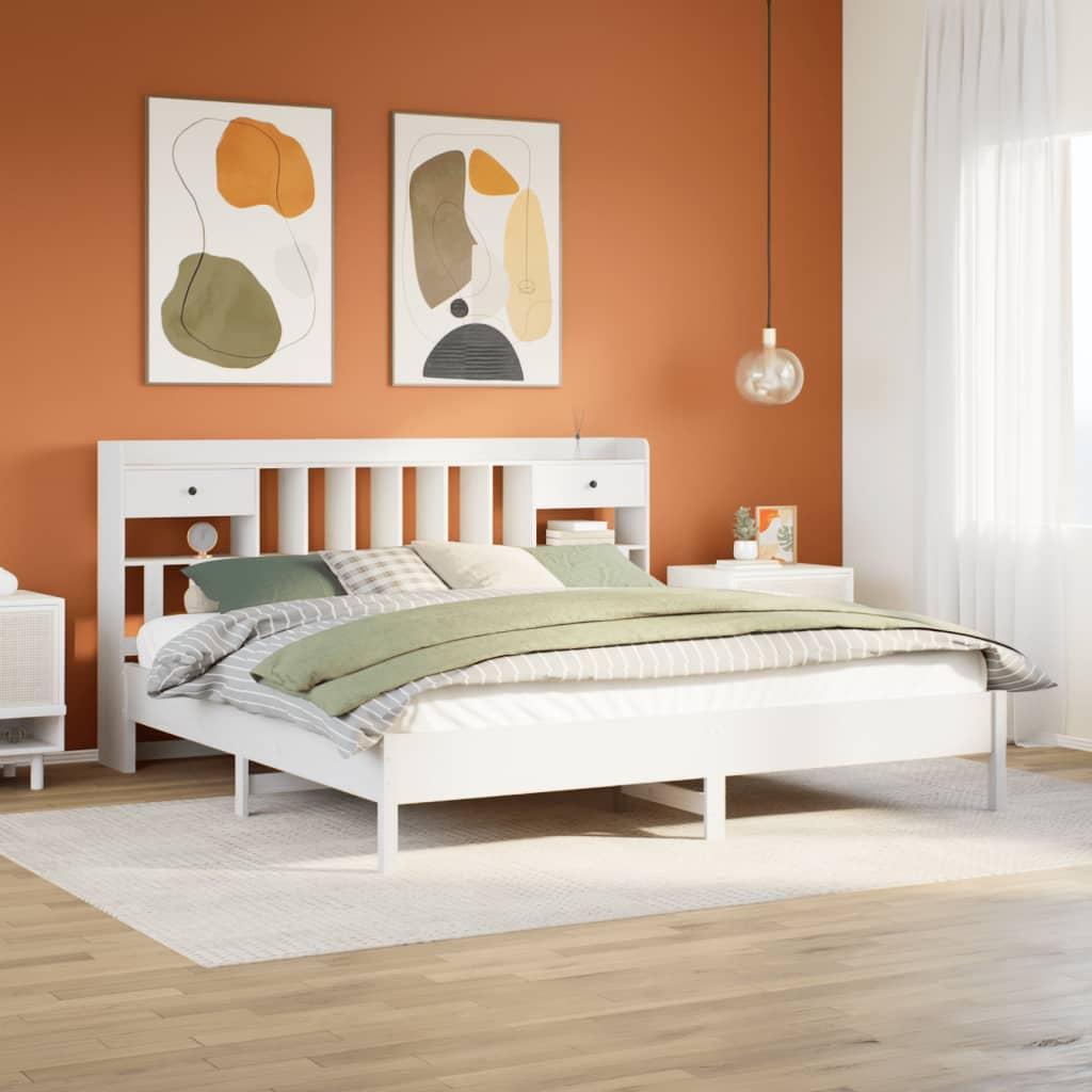 Seng med reol uden madras 180x200 cm massivt fyrretræ hvid billede
