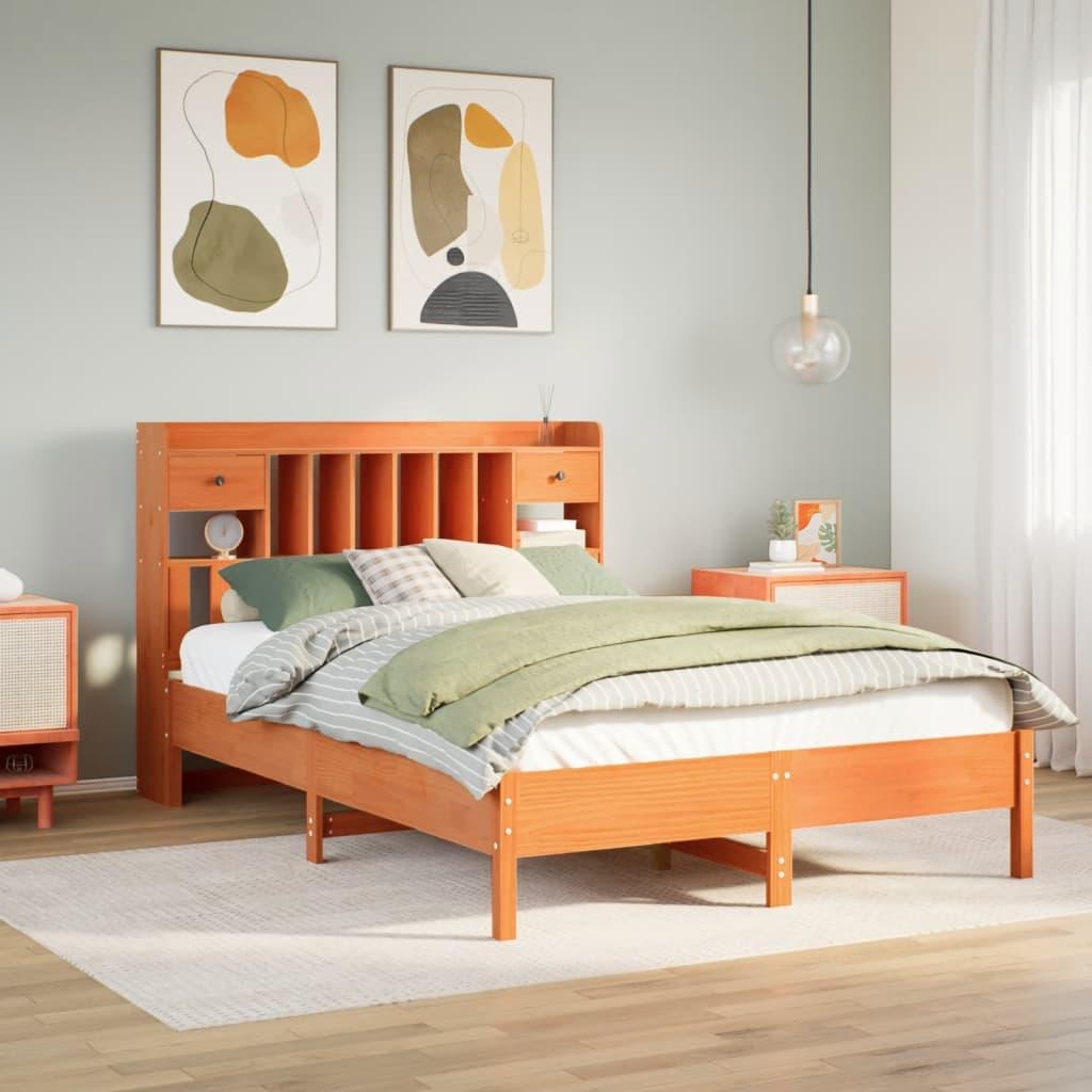 Seng med reol uden madras 150x200cm massivt fyrretræ gyldenbrun