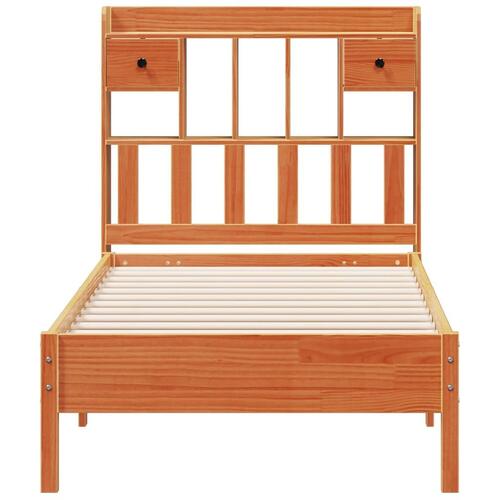 Seng med reol uden madras 100x200cm massivt fyrretræ gyldenbrun