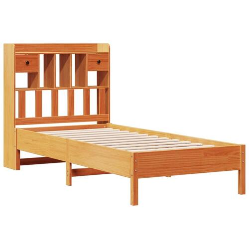 Seng med reol uden madras 90x200 cm massivt fyrretræ gyldenbrun