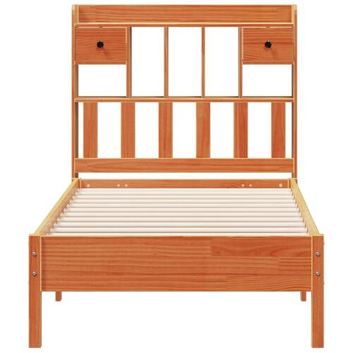 Seng med reol uden madras 90x200 cm massivt fyrretræ gyldenbrun