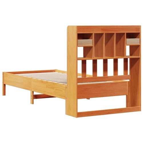 Seng med reol uden madras 90x200 cm massivt fyrretræ gyldenbrun
