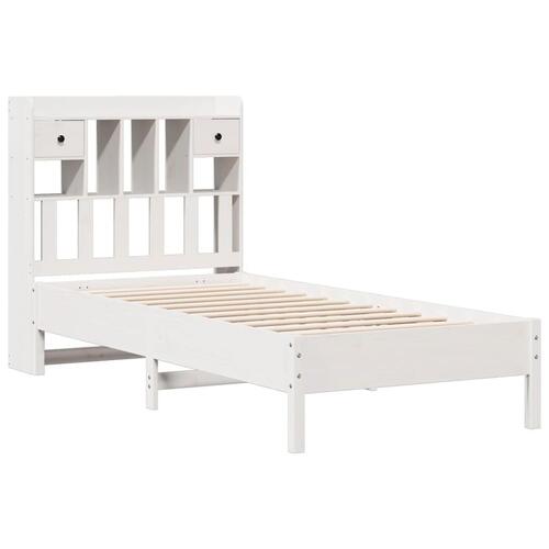 Seng med reol uden madras 75x190 cm massivt fyrretræ hvid