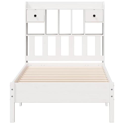 Seng med reol uden madras 75x190 cm massivt fyrretræ hvid