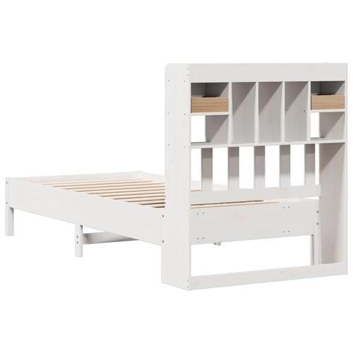 Seng med reol uden madras 75x190 cm massivt fyrretræ hvid