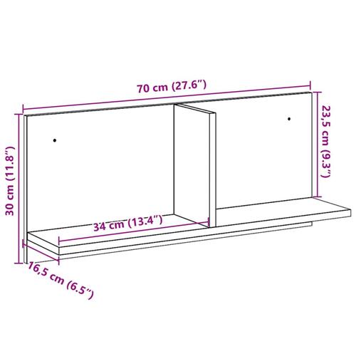 Vægskab 70x16,5x30 cm konstrueret træ røget egetræsfarve