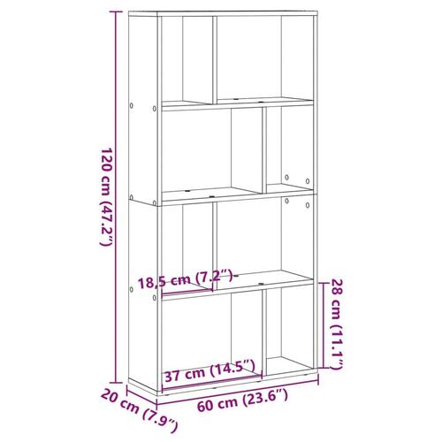 Bogreol 60x20x120 cm konstrueret træ brun egetræsfarve