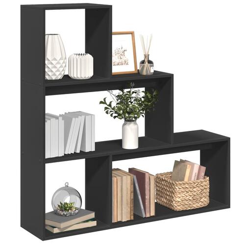 Bogreol/rumdeler 123x29x123 cm 3 niveauer konstrueret træ sort