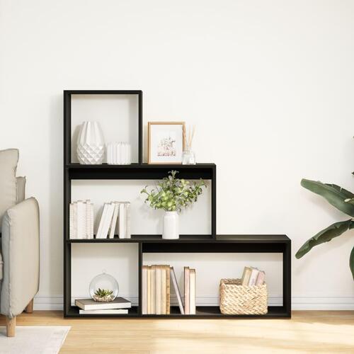 Bogreol/rumdeler 123x29x123 cm 3 niveauer konstrueret træ sort