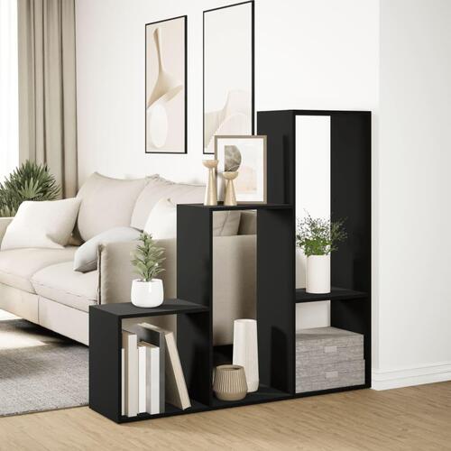 Bogreol/rumdeler 123x29x123 cm 3 niveauer konstrueret træ sort