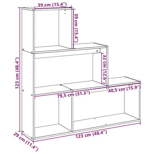 Bogreol/rumdeler 123x29x123 cm 3 niveauer konstrueret træ