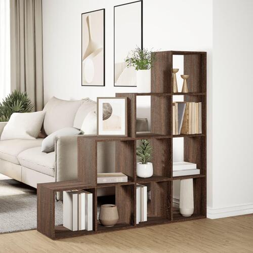 Bogreol/rumdeler 131,5x29x131,5 cm konstrueret træ brun eg