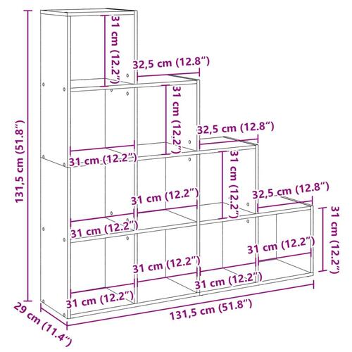Bogreol/rumdeler 131,5x29x131,5 cm konstrueret træ brun eg