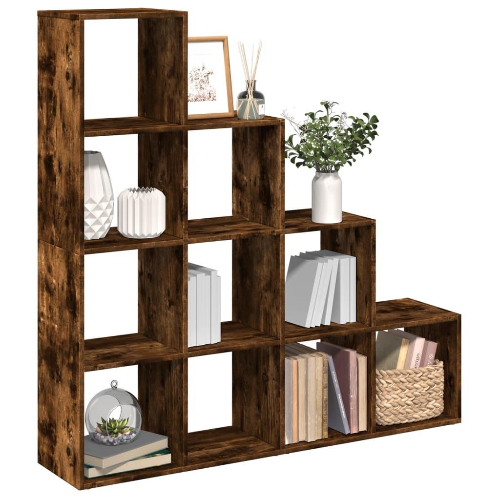 Bogreol/rumdeler 131,5x29x131,5 cm konstrueret træ røget eg
