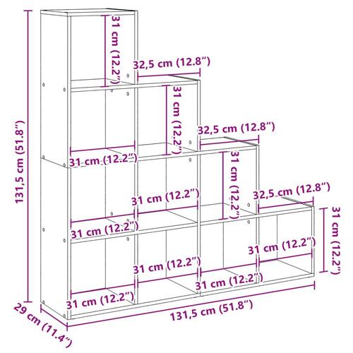 Bogreol/rumdeler 131,5x29x131,5 cm konstrueret træ røget eg