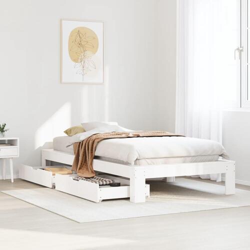 Sengeramme uden madras 90x200 cm massivt fyrretræ hvid