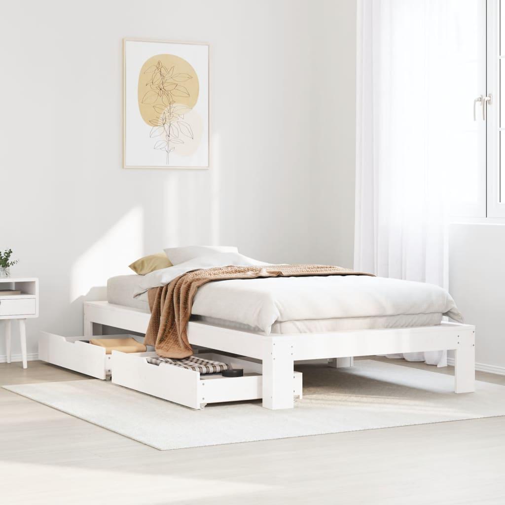 Sengeramme uden madras 90x190 cm massivt fyrretræ hvid billede