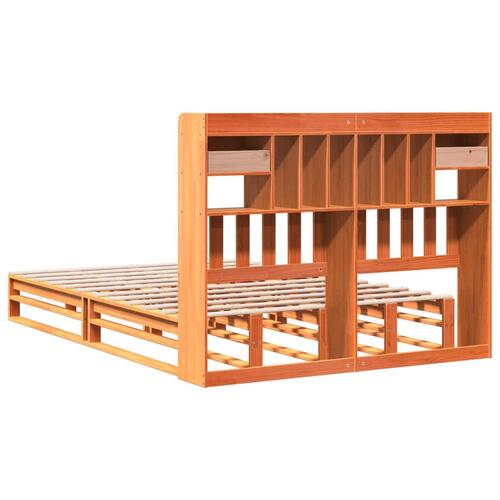 Seng med reol uden madras 150x200cm massivt fyrretræ gyldenbrun