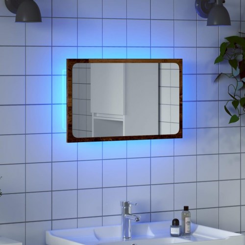 Badeværelsesspejl med LED-lys - antikt træ, 60 x 8,5 x 38 cm
