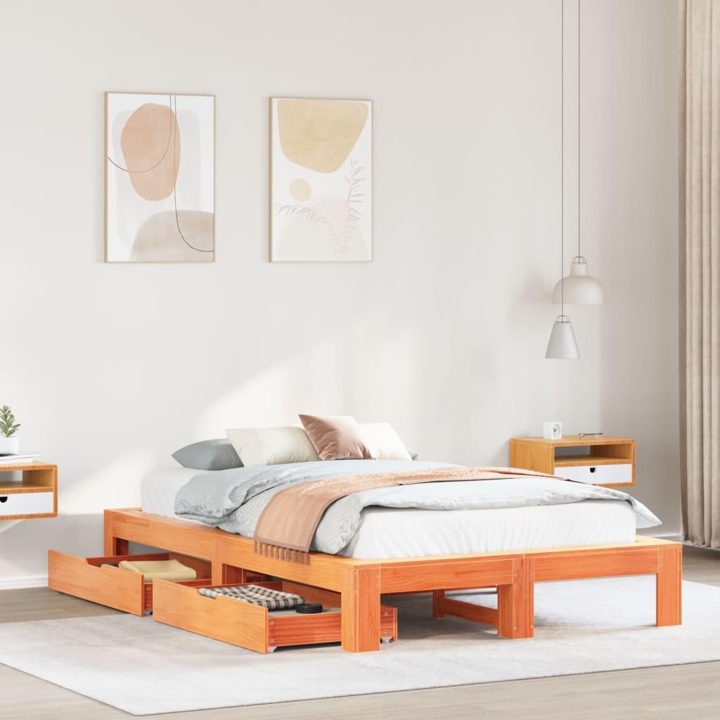 Sengeramme uden madras 135x190 cm massivt fyrretræ brun