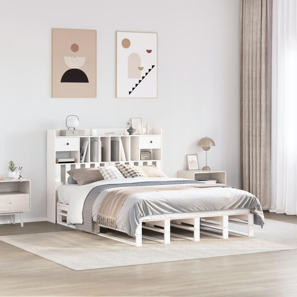 Seng med reol uden madras 160x200 cm massivt fyrretræ hvid