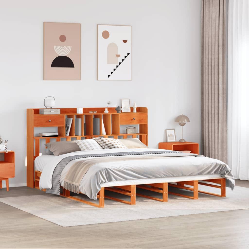 Seng med reol uden madras 180x200cm massivt fyrretræ gyldenbrun