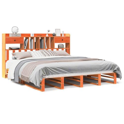 Seng med reol uden madras 180x200cm massivt fyrretræ gyldenbrun