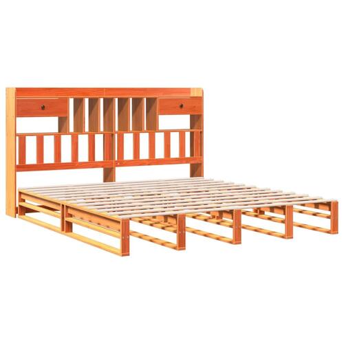 Seng med reol uden madras 180x200cm massivt fyrretræ gyldenbrun