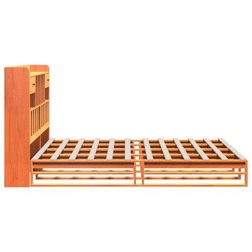 Seng med reol uden madras 180x200cm massivt fyrretræ gyldenbrun