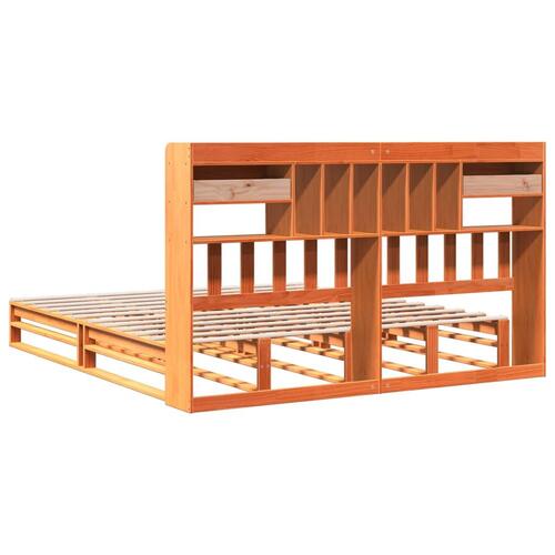 Seng med reol uden madras 180x200cm massivt fyrretræ gyldenbrun