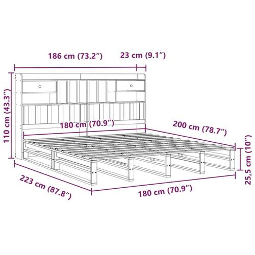 Seng med reol uden madras 180x200cm massivt fyrretræ gyldenbrun