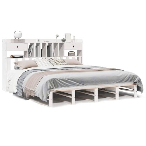 Seng med reol uden madras 200x200 cm massivt fyrretræ hvid