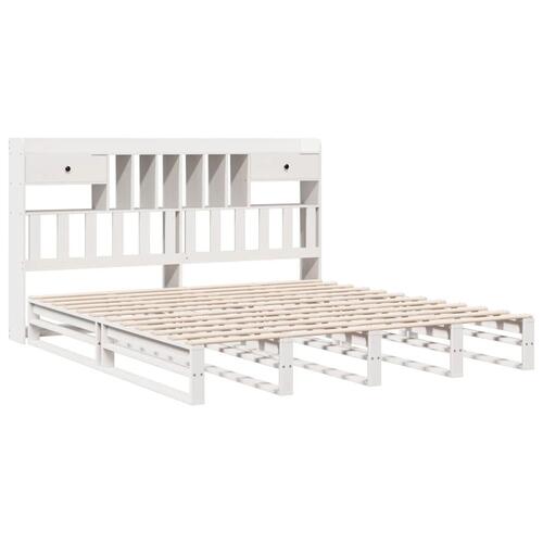 Seng med reol uden madras 200x200 cm massivt fyrretræ hvid