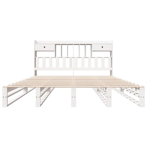 Seng med reol uden madras 200x200 cm massivt fyrretræ hvid