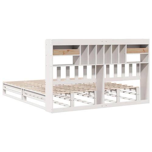 Seng med reol uden madras 200x200 cm massivt fyrretræ hvid