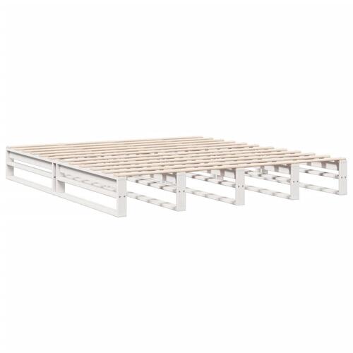 Seng med reol uden madras 200x200 cm massivt fyrretræ hvid