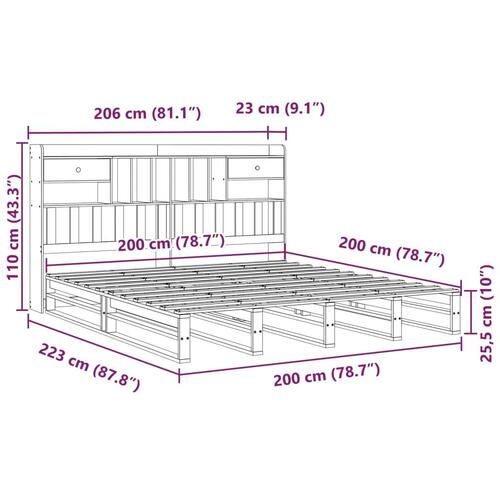 Seng med reol uden madras 200x200 cm massivt fyrretræ hvid