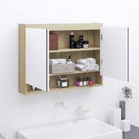 Badeværelsesskab med spejl 80x15x60 cm MDF hvid og eg