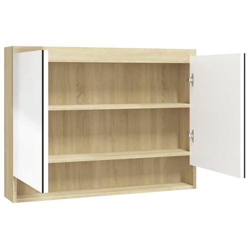 Badeværelsesskab med spejl 80x15x60 cm MDF hvid og eg