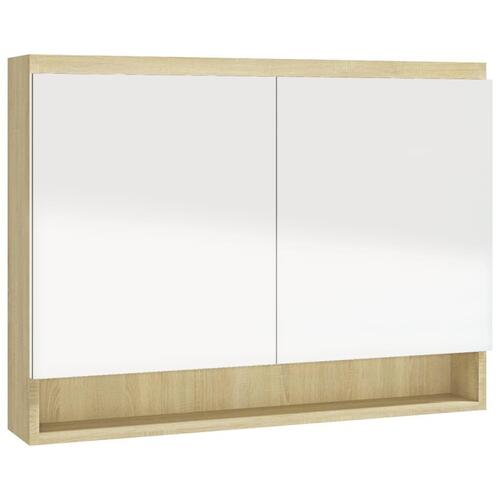 Badeværelsesskab med spejl 80x15x60 cm MDF hvid og eg