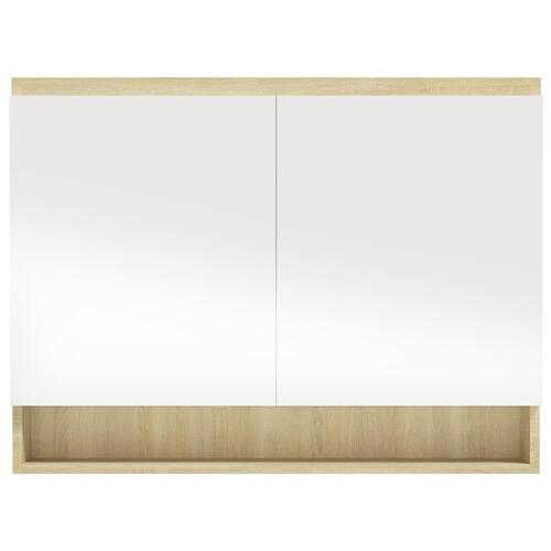 Badeværelsesskab med spejl 80x15x60 cm MDF hvid og eg